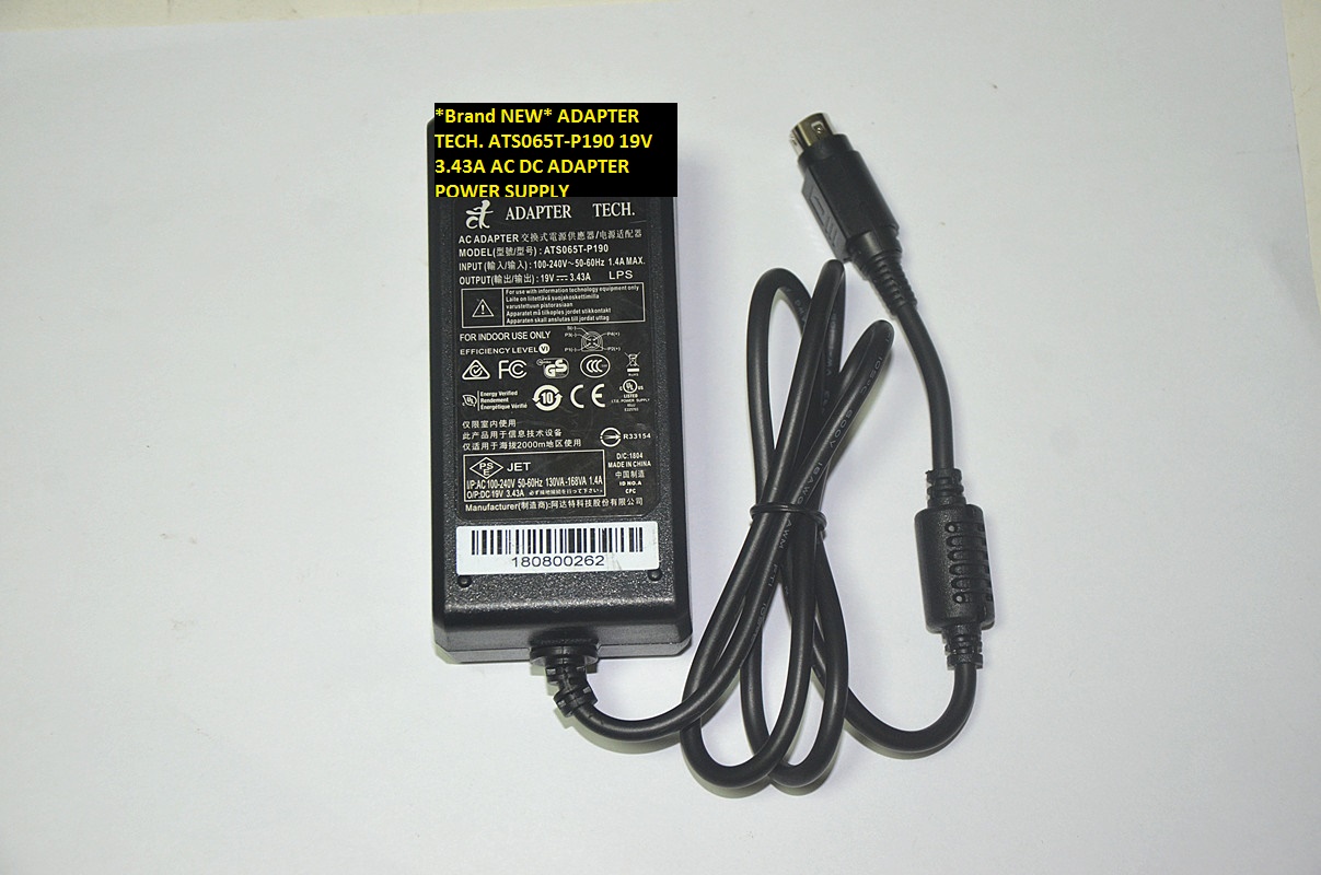 *Brand NEW* ADAPTER TECH. ATS065T-P190 19V 3.43A AC DC ADAPTER POWER SUPPLY